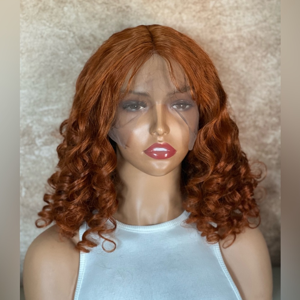 Human Hair Ginger Red Orange Curly Lace Front Wig